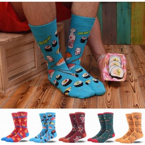 Wedding Funny Socks Men Cartoon Animal Pug Monkey Food Sushi Creative Men Socks Calcetines Hombre Divertido Skarpetki