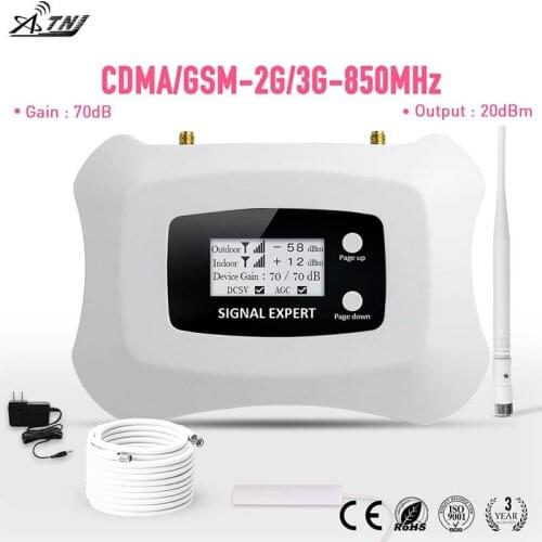 Smart 850MHz CDMA 2G 3G mobile phone signal booster with LCD 70dB gain CDMA Cell phone Amplifier kit for America 2G 3G use