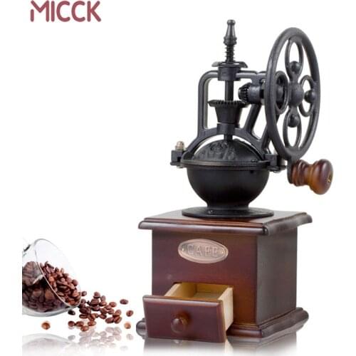 MICCK Vintage Coffee Grinder Ceramic Burr Core Wooden Coffee Bean Mill Grinding Ferris Wheel Design Manual Grinding Machine