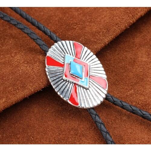 Vintage Western Cowboy BOLO Tie Slide Clip Celtic Pattern PU Leather Rope