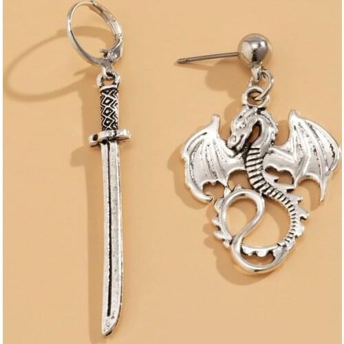 VSnow Street Style Asymmetric Knife Dragon Shape Dangle Earring for Women Vintage Metal Geometric Earring Jewelry Pendientes