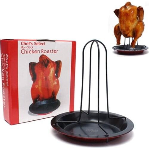 ZesGood High Quality Useful Tool Non Stick Chicken Roaster Roasting Tray Rack Bake Pan Bowl Upright Vertical BBQ