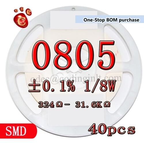 0805 0.1% 0.001 1/8W High precision Resistors 25PPM 324R~31.6KR 511R 680R 1K 3K 18K 5.11K millesimal thousandth ohm Ω 40pcs/lot
