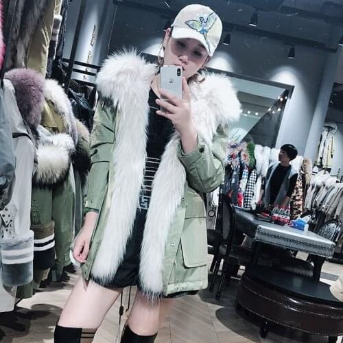 Real Coat Female Rabbit Liner Parka Winter Jacket Women Raccoon Fur Collar Korean Long Jackets Warm Outwear MY