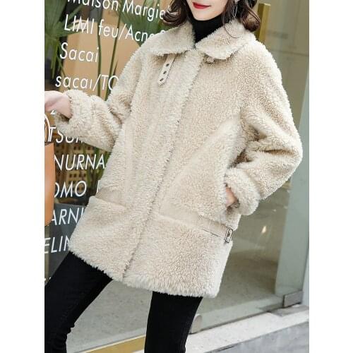 100% Genuine Woool Fur Jacket Solid Coat Women Autumn 2020 Fashion Slim Fur Female Jacket Sheep Shearing Coat Casaco Zjt572