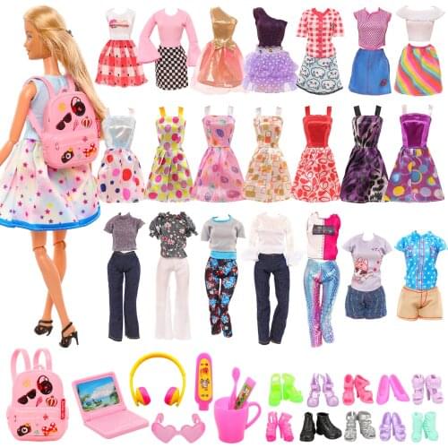 38 items Fashion Accessories Clothes For Dolls 30cm 15 Dress +5 Coat Pants +6 Accessory +10 Shoes for Barbie Kids Toys for Girl