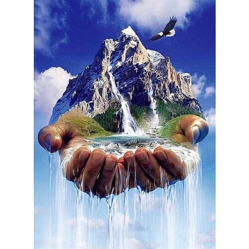 Diamond Painting Hand Mountain Waterfall Full Square Diamond Embroidery Scenery Cross Stitch 5D DIY Handmade Gift Home Decor