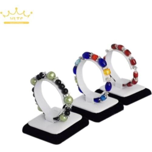 Free shipping 3 pcs/lot bangle and bracelet holder stand round jewelry organizer white leather jewellery Show Cases