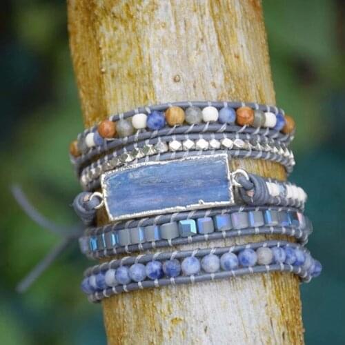 Beaded Wrap Bracelets Boho Natural Stone Tibetan Beads Leather Wrap Bracelet Statement Cuff Bangles Bracelets Gifts