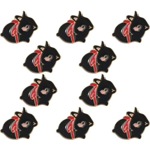 10pcs/Lot Cartoon Animal Enamel Pins Custom Black Rabbit Brooches For Women Bag Clothes Lapel Pin Badges Funny Jewelry Gift