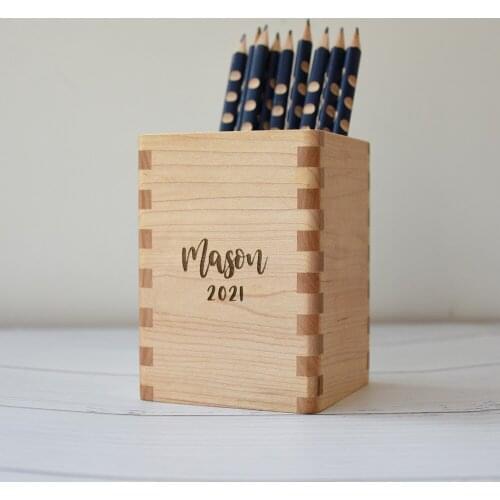 MaoTu Personalized Wooden Pen Holder Cup for Desk Office Desktop Organizer Pencil Holder