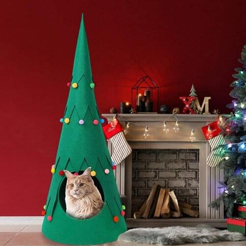 Cat House Pet Supplies Christmas Green Felt Cat Mat Pet Nest Christmas Cute Festive Atmosphere Fur Ball Tree