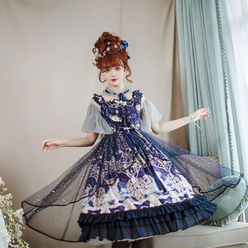 Palace princess sweet lolita dress vintage lace bowknot high waist printing victorian dress kawaii girl gothic lolita jsk loli