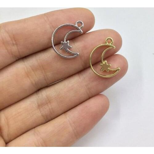 Eruifa 20pcs 16*5mm Moon with Star Zinc alloy Women charms Wholesales necklace,earring bracelet jewelry DIY handmade 2 colors