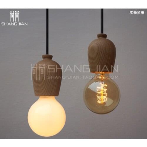 European Style Retro American Rural Solid Wood Pendant Light Personalized Bar Dining Room Lamp Bedroom Single Head Bed deco