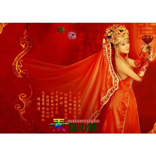 Dian Jiang Chun Exotic Style Indian Bride Photo House Costume Set including Hat and PP background Red Wedding Costume