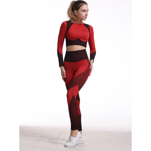 Women Yoga Pants Fitness Suit Butt Lifter Women Gym Set Women High Elastic Cloth Running Workout Fitness Crop Top Red Tracksuit