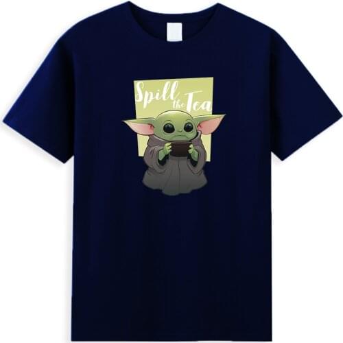 Cute Baby Yoda Funny T Shirt Men Kawaii Cartoon The Mandalorian T-shirt Spill The Tea Printed Tshirt Star Wars Graphic Top Tees