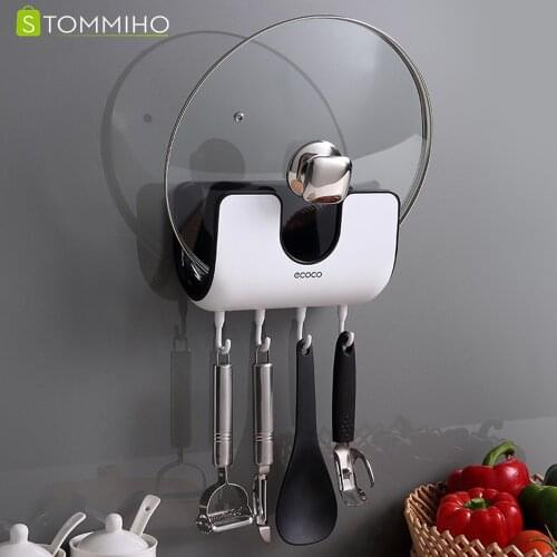 STOMMIHO Multi-function Pot Lid Rack Holder Wall Mounted Pan Pot Pan Cover Kitchen Organizer Plastic Kitchen Storage Rack
