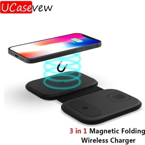 15W 2 in1 Multifunction Folding Magnetic Wireless Charger Pad For iPhone 12 Airpods Pro Watch 6 Fast Wireless Charging Stand Pad