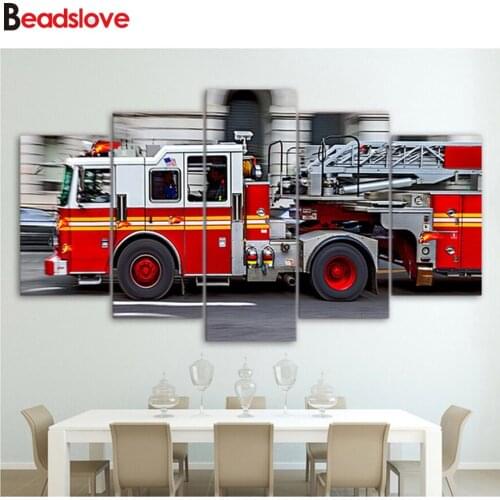 5 Piece Diy Diamond Painting Fire truck Cross Stitch Kits Diamond Embroidery icons 5D Diamond Mosaic Hobbies and crafts