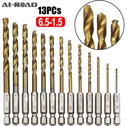 13Pcs/Set Twist Drill Bit Set Saw Set HSS Titanium Coated Drill Woodworking Wood Tool1.5~6.5mm For Metal Hot