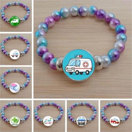 New Ambulance Medicine Box Jewelry Bracelet Doctor Bracelet Nurse Doctor Color Bead Bracelet Souvenir Graduation Gift