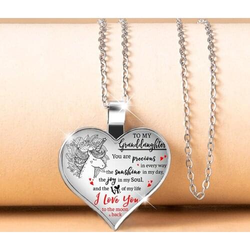 Cute Unicorn To My Granddaughter Heart Pendant Necklace I Love You To The Moon And Back Inspirational Jewelry Birthday Gift