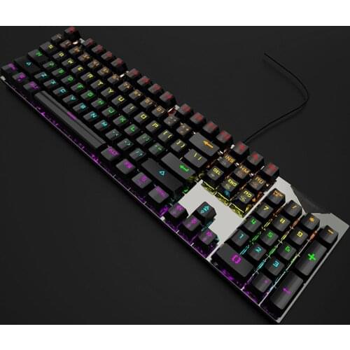 Full Size Real Mechanical Gaming Keyboard Office Waterproof USB Wired Metal Panel RGB 104 Keys For Computer PC Laptop Blue Axis