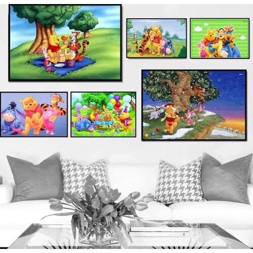 Anime Cartoon Canvas Poster Winnie The Pooh and Tigger Children Art Wall Print Poster Gift Kids Bedroom Room Home Decoration