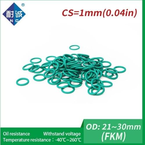 2PC/lot Rubber Ring Green FKM O ring Seals Thickness 1mm OD21/22/23/24/25/26/27/28/29/30mm Rubber O-Rings Fuel Washer