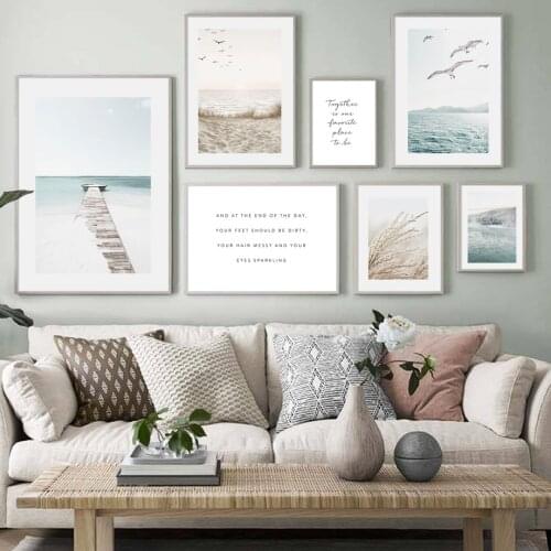 Reed Beach Grass Birds Plant Seaside Bridge Quotes Nordic Poster Wall Art Print Canvas Painting Decor Pictures For Living Room