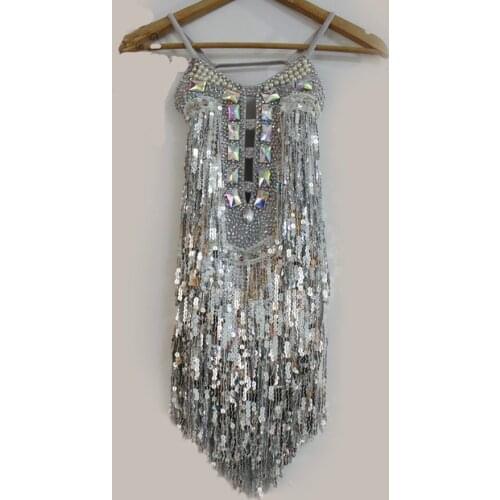 Luxurious Children Tassel Latin Dance Dress Girls Modern Dance Dress for Performance Skirts Paillette Kids Ballroom Dance Dress