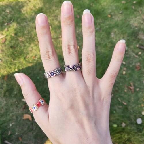 FAIRYWOO Luxury Rings Miyuki Handmade Beaded Ring Set High Quality Jewelry Rings For Women Friendship Rings Eye Ring Sets Gifts