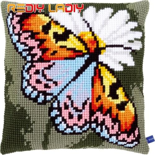 DIY Cross Stitch Cushion Cover Butterfly Pillow Case Pre-Printed Canvas Acrylic Thick Yarn Crafts Cross-stitch Needlepoint Kits