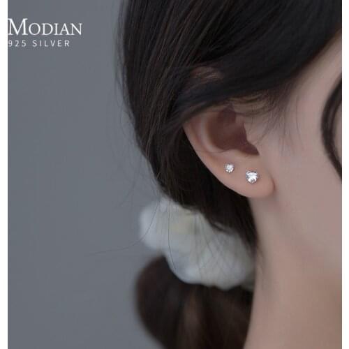 Modian Charm Hearts Earring 100% 925 Sterling Silver Cubic Zirconia Exquisite Stud Earrings For Women Wedding Fine Jewelry