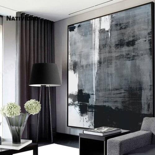 Nordic Minimalism Dark Gray and White Oil Painting Black and White Painting On Canvas Marble Mural Painting On Canvas Gray Paint