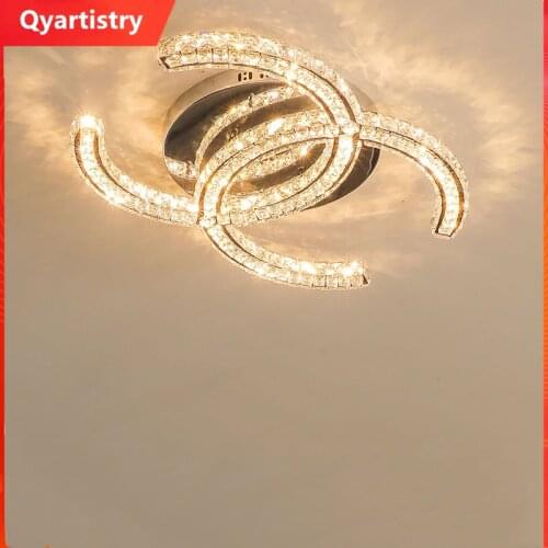 Modern stainless steel crystal ceiling lamp LED remote control stepless dimming crystal lamp bedroom restaurant lighting