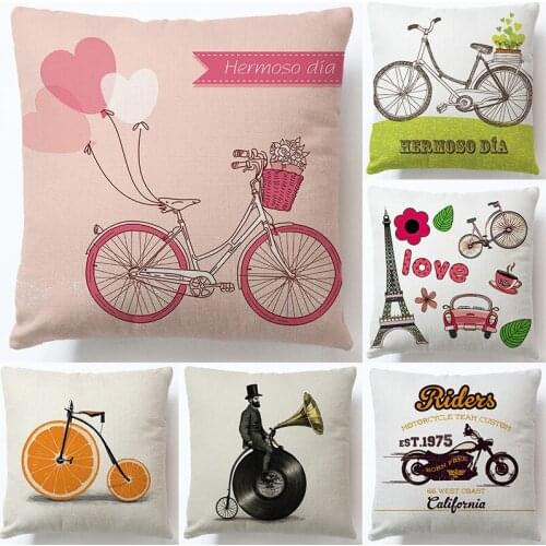 Home Textile 45*45CM Linen color Printed Modern Bicycle Square Sofa Car Pillow Case Pillowcase Cushion Cover 2pc/lot