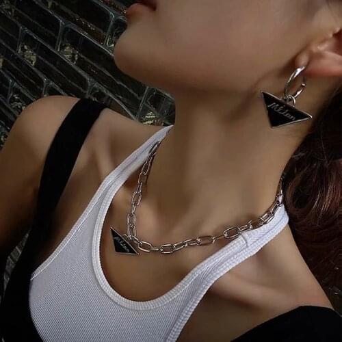 Temperament Fashion Geometric Triangle Earrings Female Personality Joker Simple Black Online Celebrity Necklace Woman Earrings