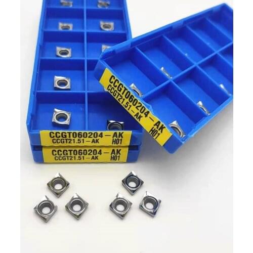 Carbide blade CCGT060204 AK H01 10PCS aluminum cutter CCGT 060204 cutting tool turning tool CNC tool AL + TIN alloy wood