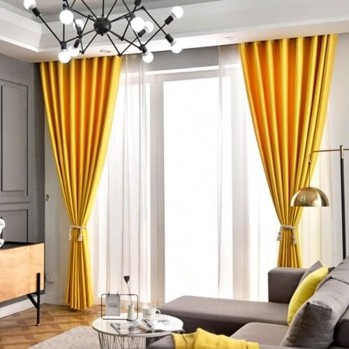 High Shade Blackout Curtains For Living Room Yellow Solid Color Thick Bedroom Curtain Drapes Kitchen Fabric Cortinas ZH455Y
