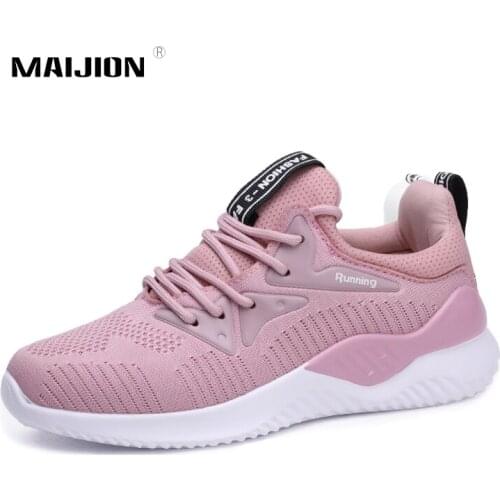 Women Sneakers Mesh Breathable Lady Running Shoes Non-slip Knitted Casual Walking Footwear Outdoor Sport Durable Plus Size Pink