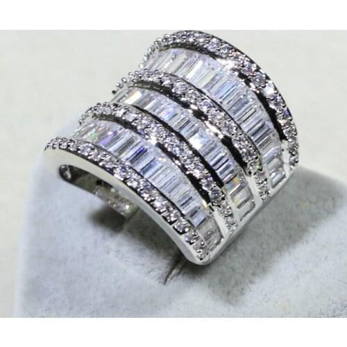 Infinity Sparkling Luxury Jewelry 925 Sterling Silver Princess Cut Full Stack 5A Zirconia Party Wide Women Wedding Band Ring CZ