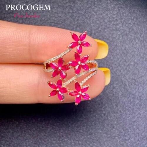 PROCOGEM Unique Natural Rose Ruby Rings for Women Party Genuine Real Pink Ruby gemstones Fine jewelry 925 Sterling Silver #788