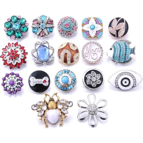 10pcs/lot High Quality Snap Button Jewelry Crystal Rhinestone Flower fish 18mm 20mm Metal Snap Buttons Fit Snap Bracelet Bangle