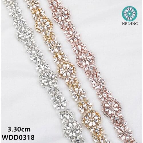 10 yards) Wedding dress belt bridal beaded silver crystal Rhinestone Applique Trim iron on for wedding dress WDD0318