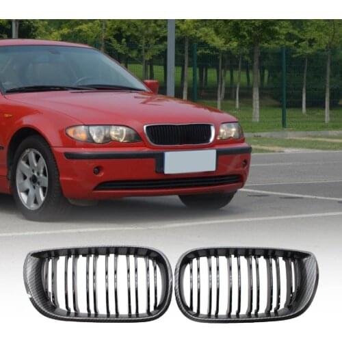 2 Pcs Kidney Grille Heat-resistant Anti-scratch ABS Carbon Pattern Front Center Grill 51132158542 51132158543 for BMW 3 Series