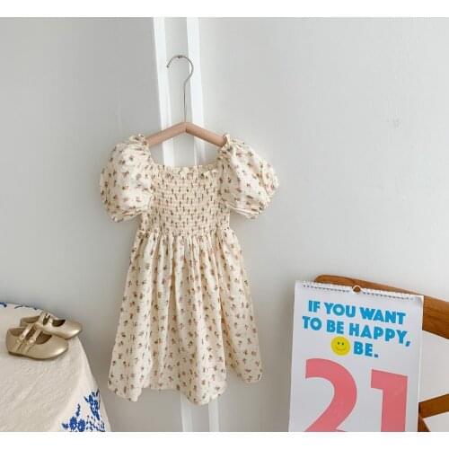 2021 Korea style girls printed dress fashion cotton summer shorts sleeve girls dresses