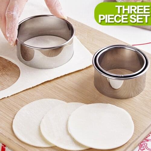 3pcs Stainless Steel Round Dumplings Wrappers Molds Set Press Cutter Maker Kitchen Tools Dumplings Cutting Tool 301-0780
